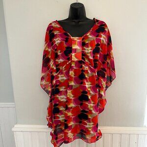Laundry By Design Colourful Boho Tunic Coverup with Self Tie, Size Small